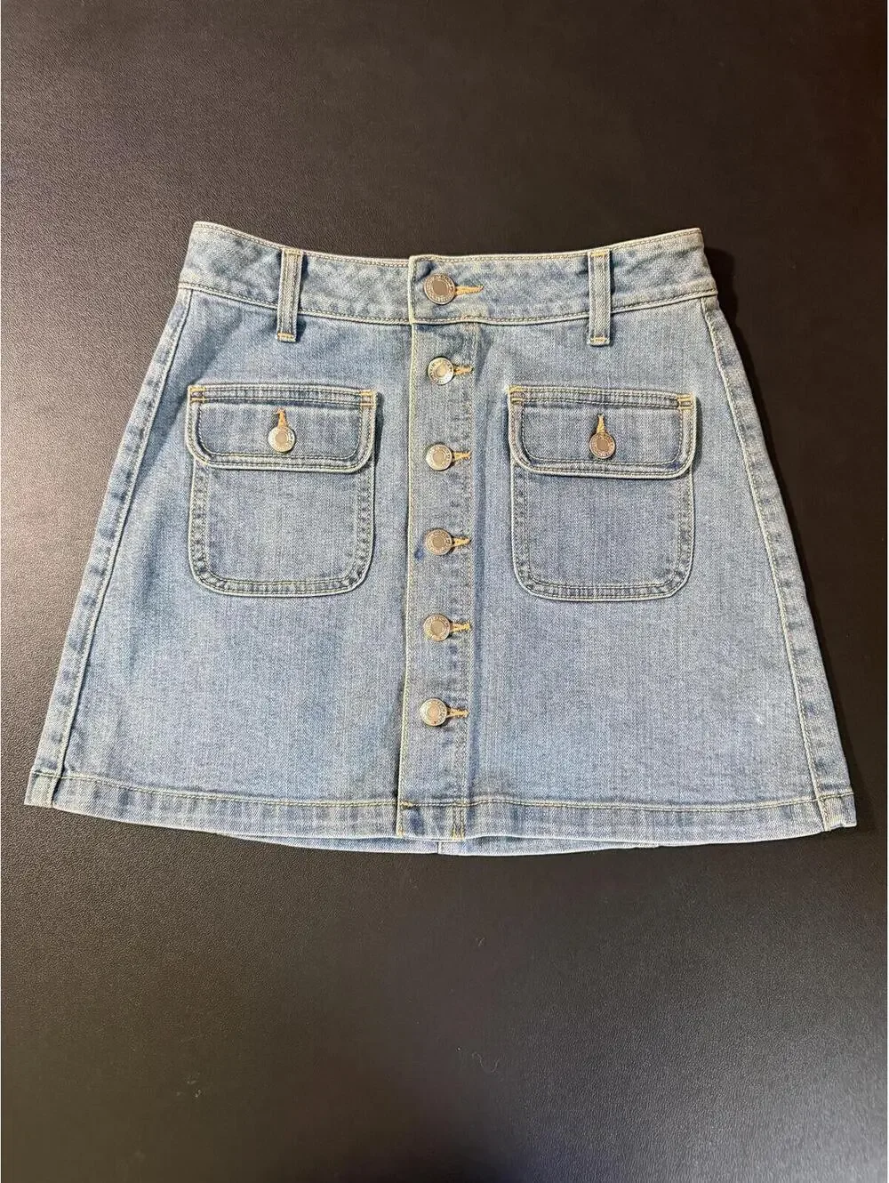 American Eagle‎ Outfitters Light Wash Denim Button-Front Mini Skirt